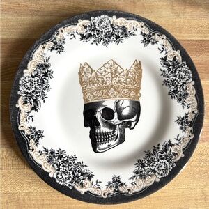 Skull and Crown Decorative Plate - Black, Gold, and White